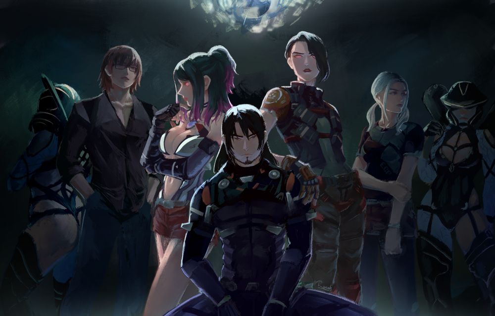 Xenoblade X characters who have played spy roles.
From left to right: Definian, Lyvia in human form, Natasha (my cross), Lao Huang in the middle, Roxanne (Cross), Suriella and another Definian