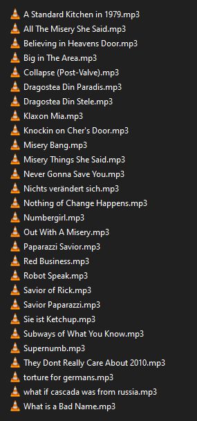 A list of 28 file names of mad mashups.