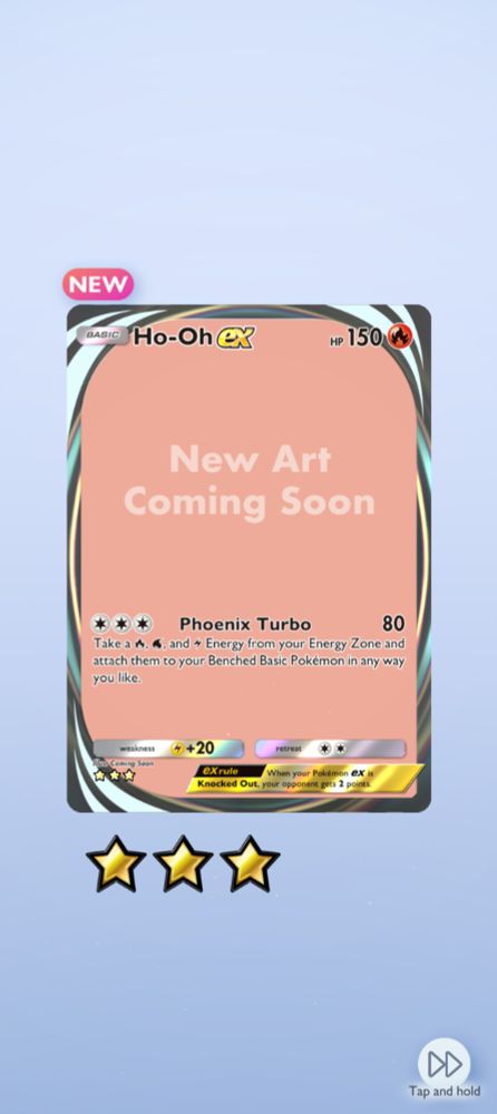 The New Ho-Oh ex immersive card from the latest Pokemon TCG set, but with missing art 