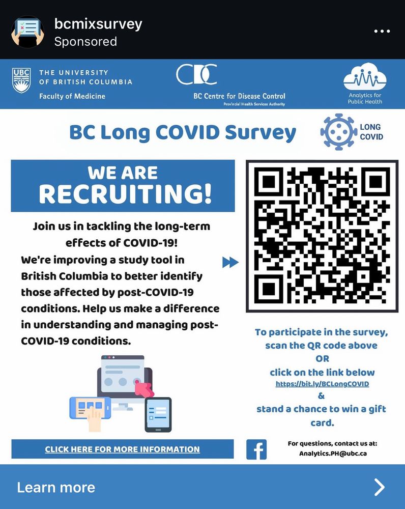 BCCDC long covid study ad on Instagram from the account "BCmixsurvry"