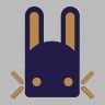 A stylized rabbit made with dark blue and orange. 