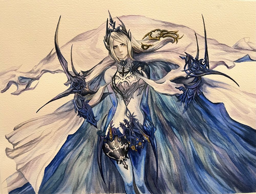 Watercolor painting of shiva from final fantasy XVI