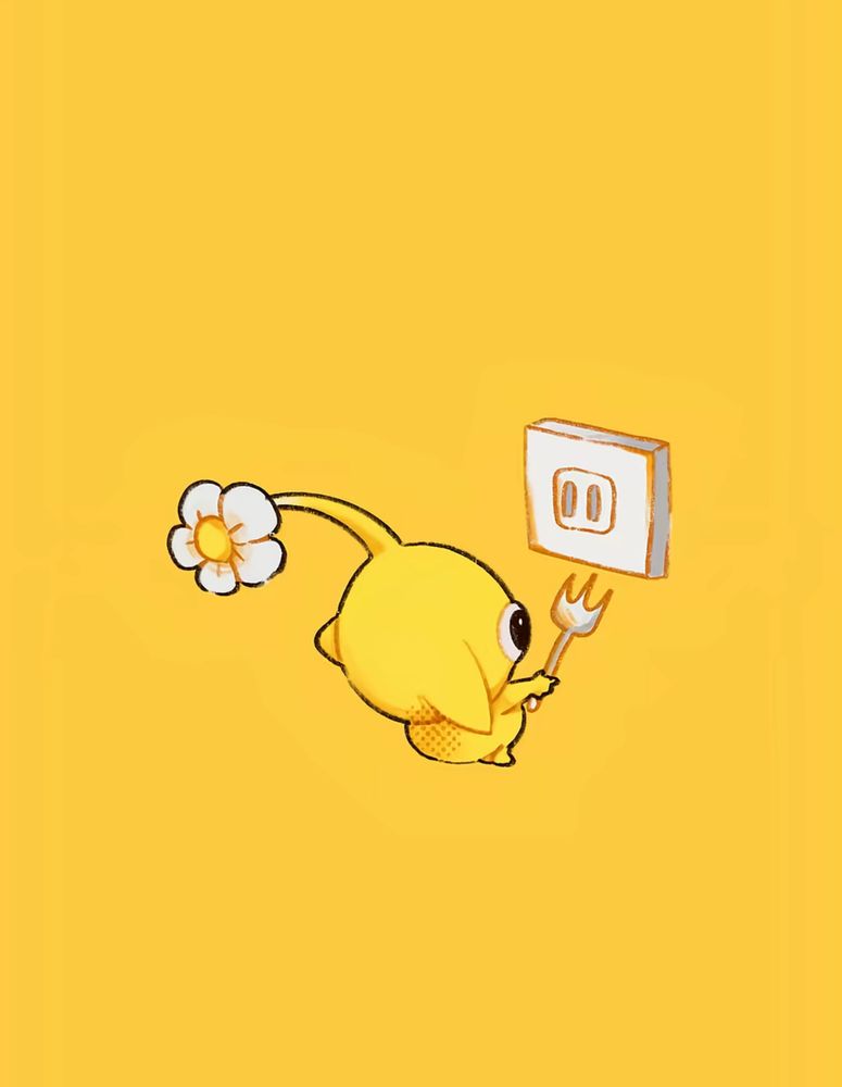 Drawing of yellow pikmin putting a fork in a socket. Credit: sonshine_arts on TikTok 