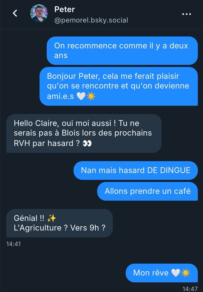 Capture d'écran conversation avec Peter Morel du 15 novembre 2024