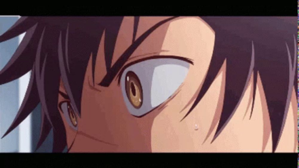 a close up of a anime character 's eyes with a surprised expression