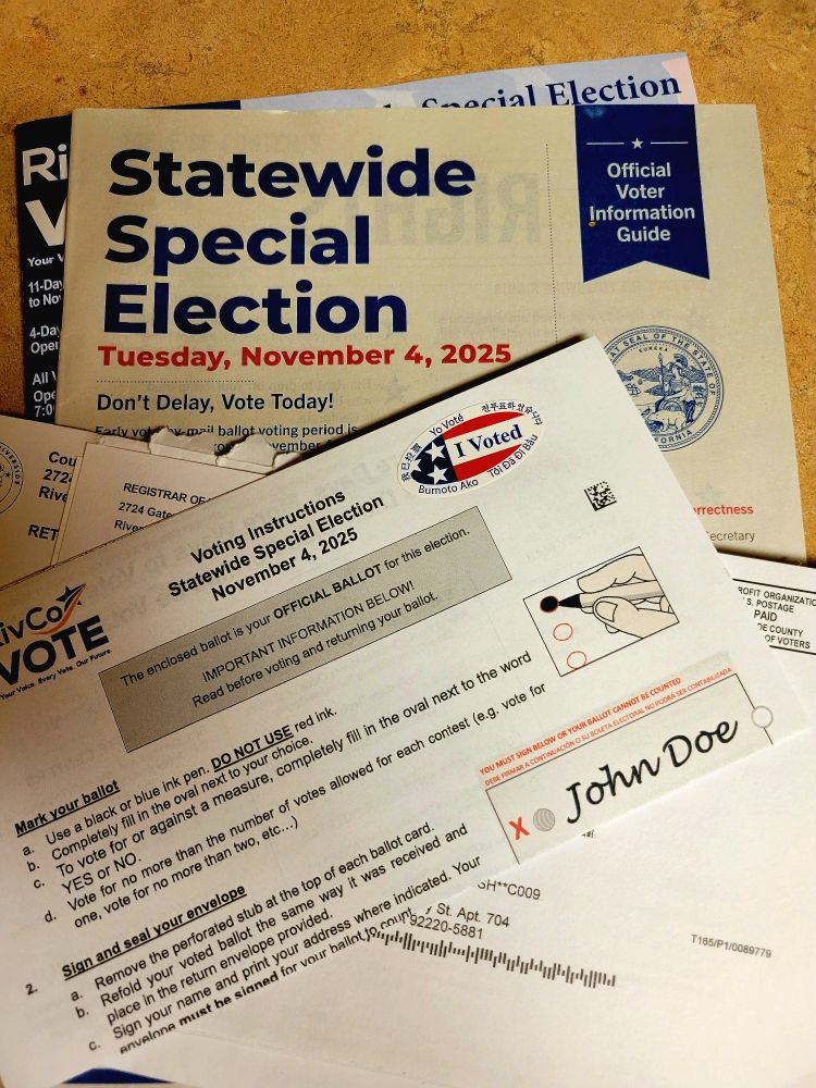Picture of California voting materials for November 4 ,2925 Special Election.