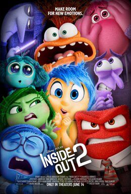 Inside Out 2 movie poster showing emotion characters, the the heading “make room for new emotions”