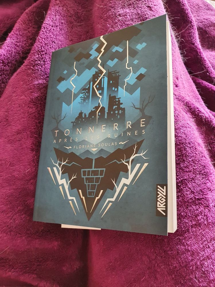 Le livre tonnerre après les ruines, sur un plaid violet tout chaud
