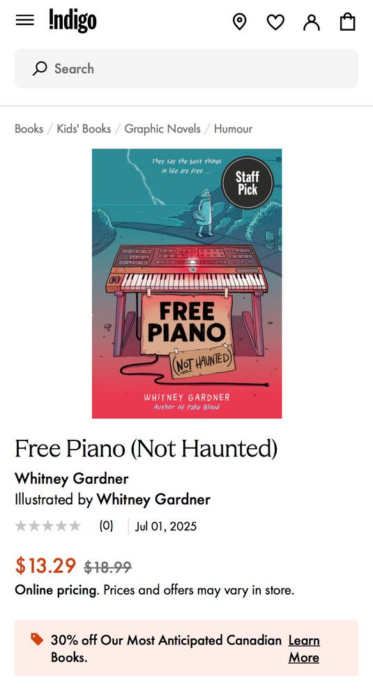 Free Piano on Indigo's website (major bookseller in Canada) noted as a Staff Pick
