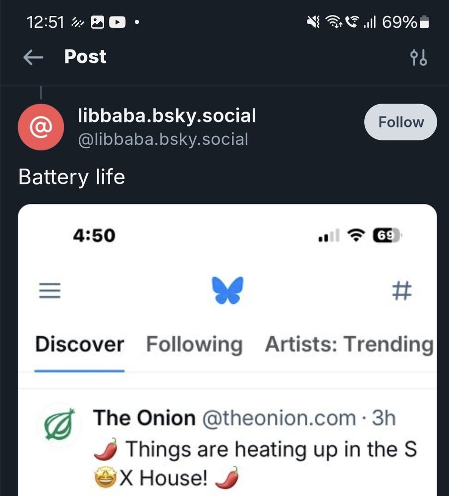 A screenshot of a phone showing that the battery life is 69 percent also.