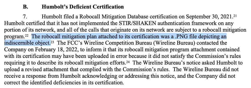 fcc enforcement bureau action against a voice provider for lax robocall rules. says the company submitted a “.png file depicting an indiscernible object” instead of a “robocall mitigation plan”