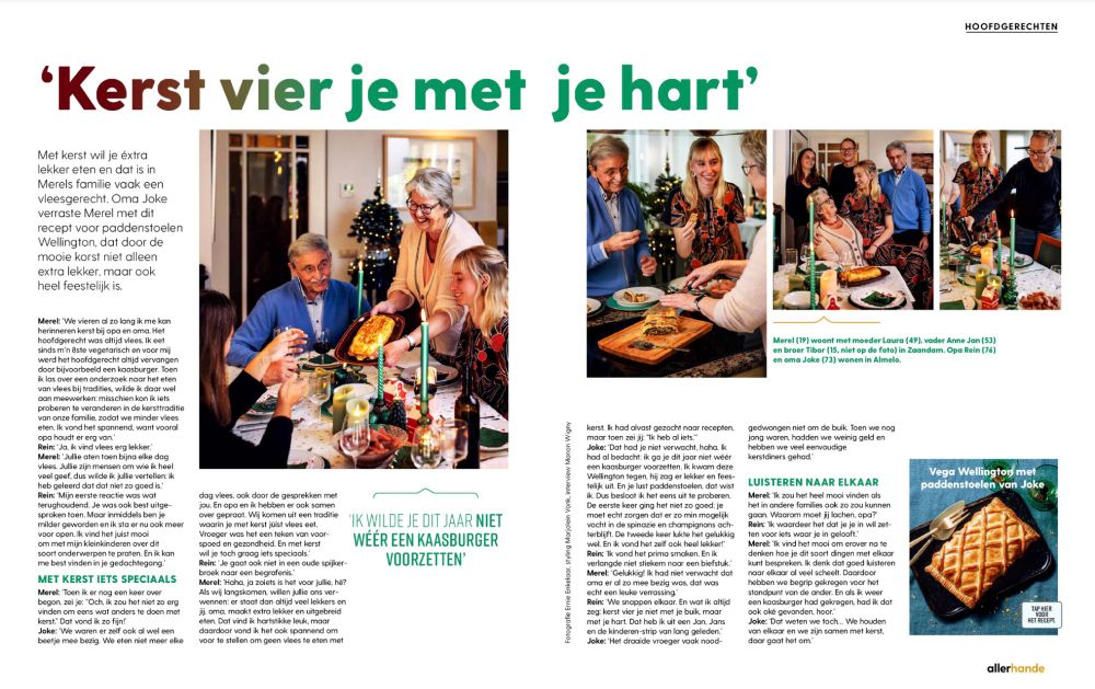 Dubbele pagina van de Allerhande met de titel "Kerst vier je met je hart".