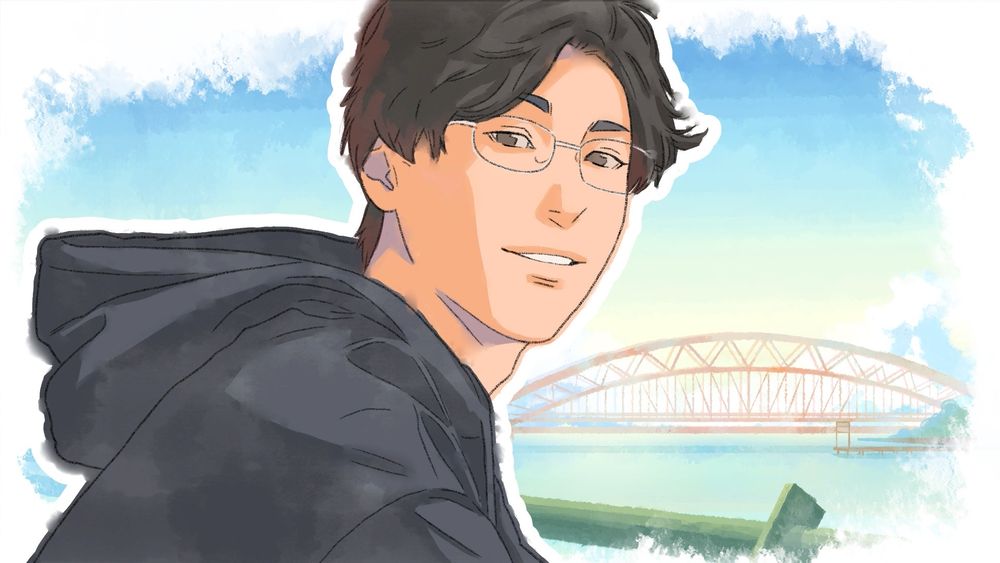 A screenshot of the interactive story game for Switch 2 called Dear Me, I was… featuring a young smiling man in a watercolor paint style 