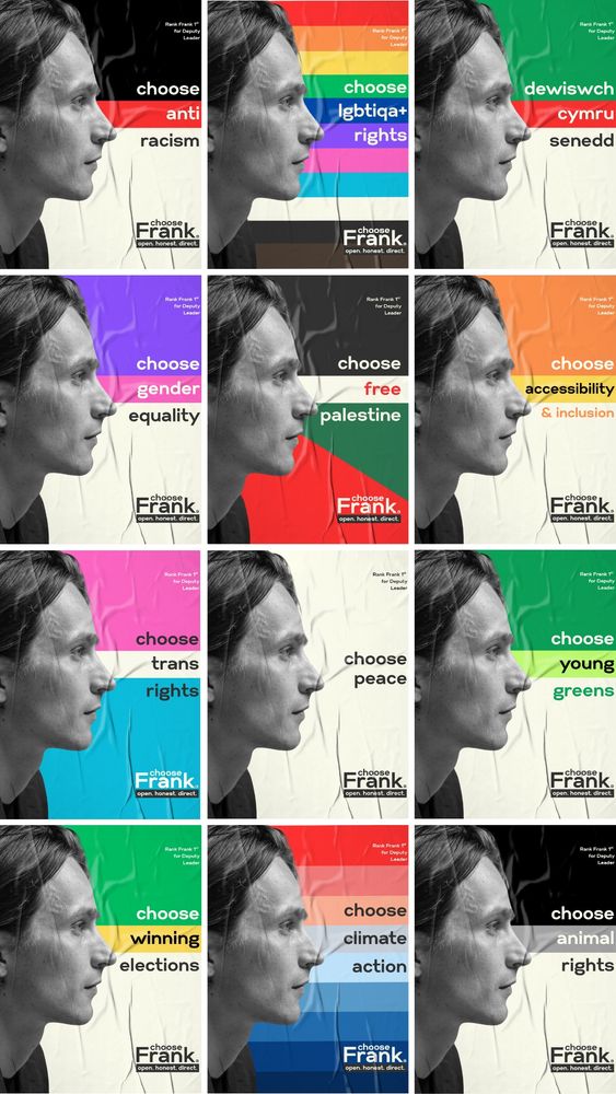 A collage of the 12 'Choose' posters which people can download and share in support of Frank's campaign 