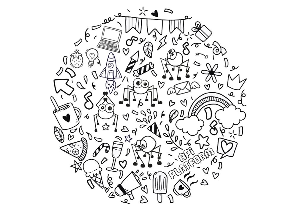 A colouring page of Webby, mascot of API Platform.