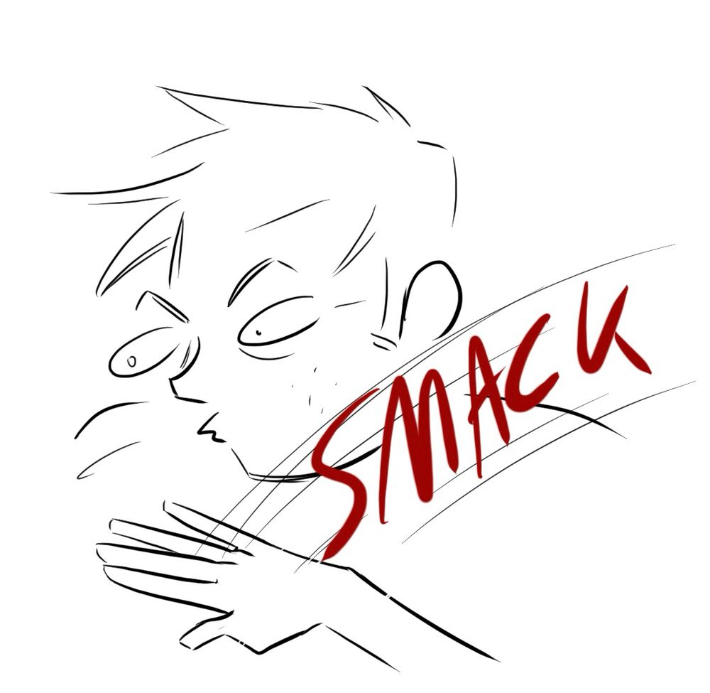 A hand smacking Francis hard, the word “smack” is written in capital letters in red over motion lines