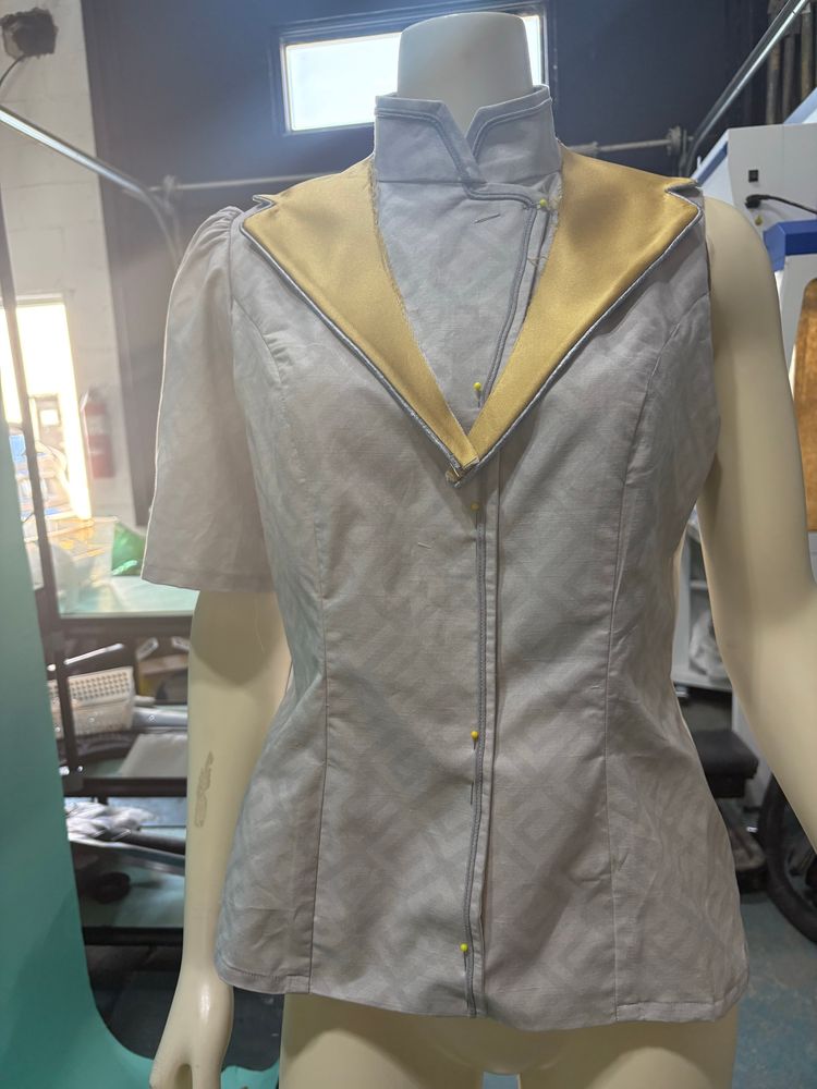 WIP of a commissioned costume for Lune of Expedition 33, tailored to our clients measurements. Makes use of custom fabrics. Designed and made in Canada by Dangerous Ladies 