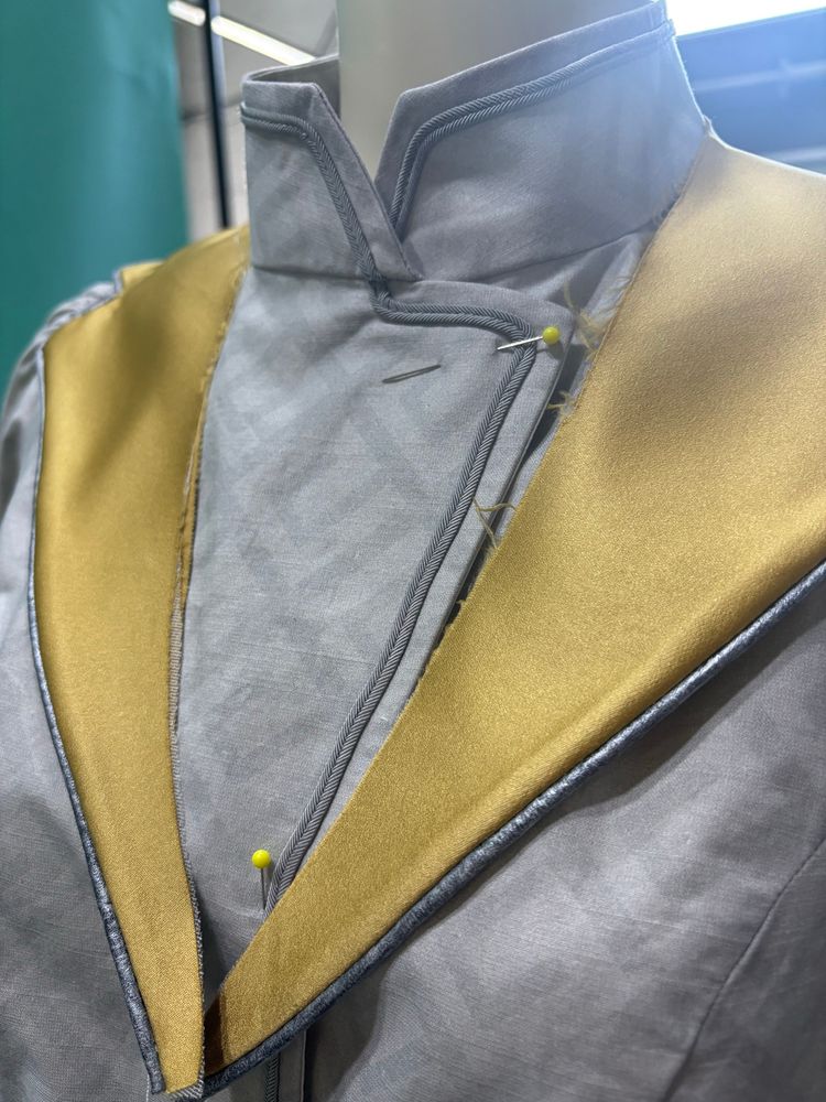 WIP of a commissioned costume for Lune of Expedition 33, tailored to our clients measurements. Makes use of custom fabrics. Designed and made in Canada by Dangerous Ladies 