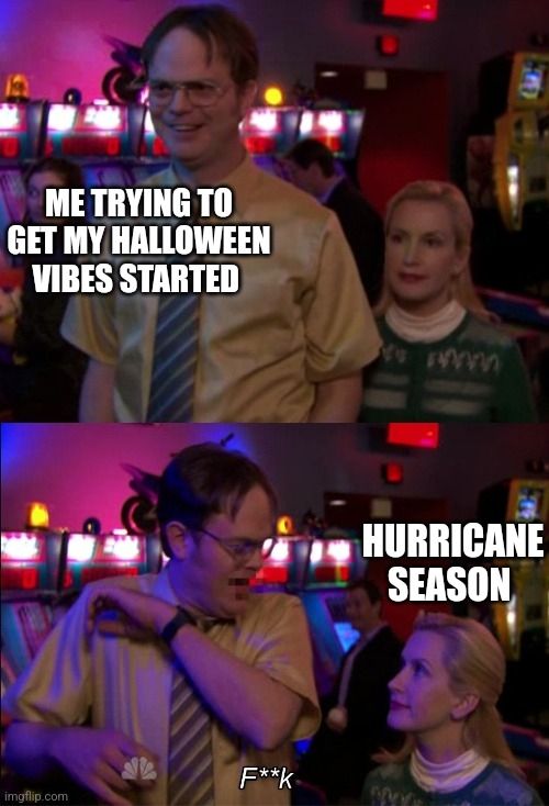 Dwight Schrute is trying to fire up his Halloween vibes, but he is unaware that hurricane season still lurks beside him. 
