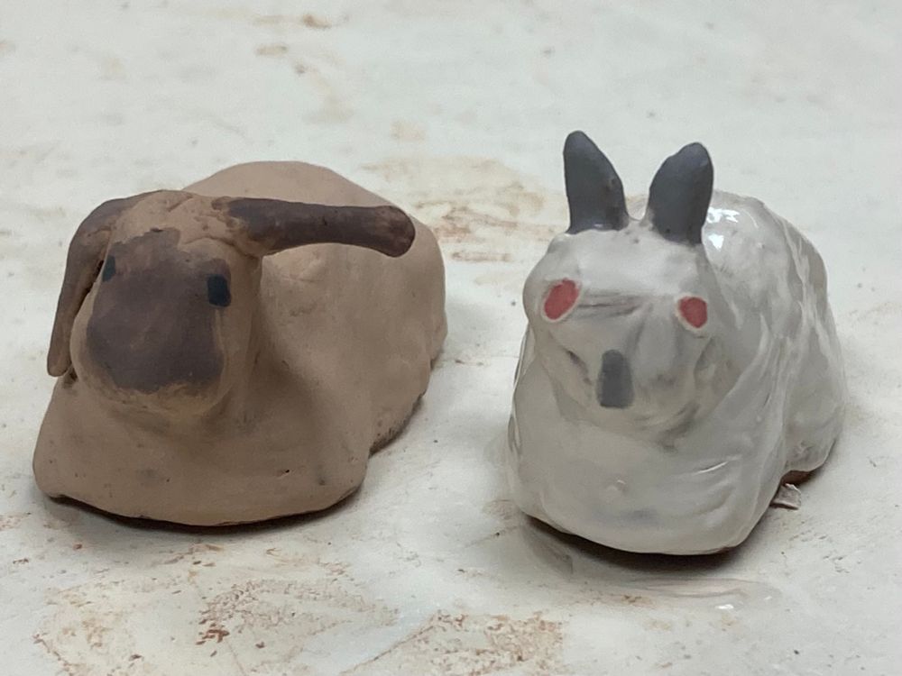 clay miniatures of my bunnies, Larry and Fizgig 
