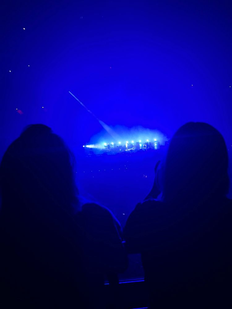 Ett foto på mina döttrar från gårdagens konsert med Markus Krunegård på Globen
Foto bakifrån, deras konturer i blått motljus
Jag älskar dom!