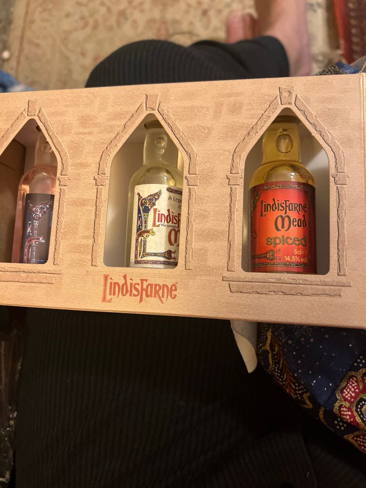 Miniature Mead bottles in a Christmas stocking present box