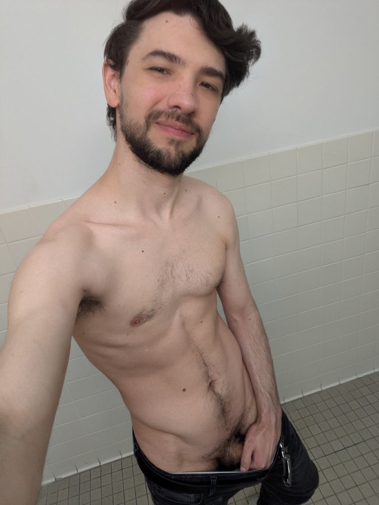 Point the camera down at my shirtless body, pulling the waistband of my underwear out to show a little shaft