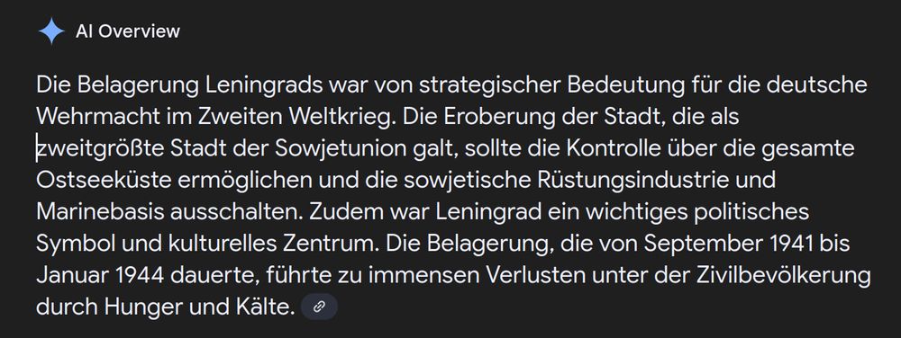 Googles KI bescheibt den strategischen "Vorteil" der Belagerung Leningrads durch die Wehrmacht.