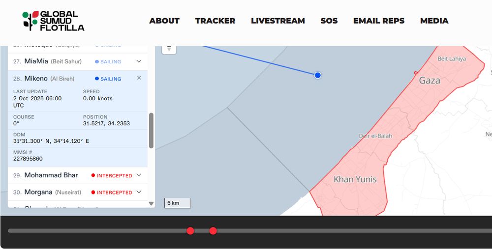 Screenshot from the Global Sumud Flotilla Tracker.