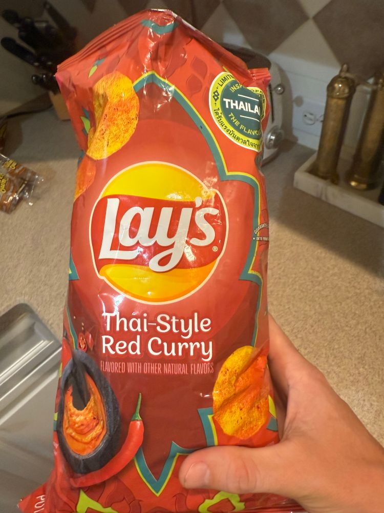 A bag of Lay’s Thai-Style Red Curry chips