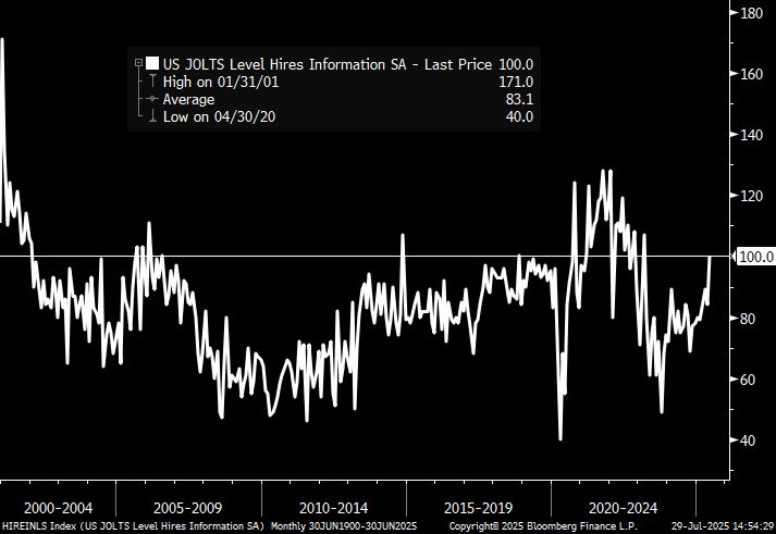 Chart of monthly gross hires for the Information industry which includes tech