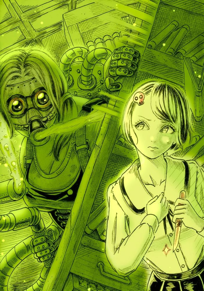 Kowai-chan's hiding place is discovered by the Mad Gasser of Mattoon in gas spraying gear but she has a small knife ready just in case.