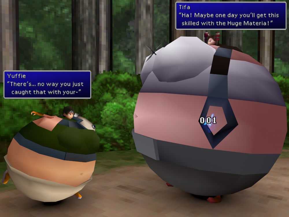 Same deal but her shuriken got caught inbetween Tifa's breasts