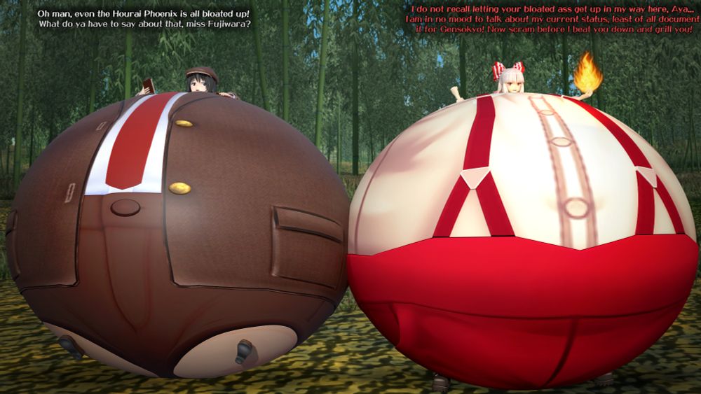 A bloated up Aya and Mokou
