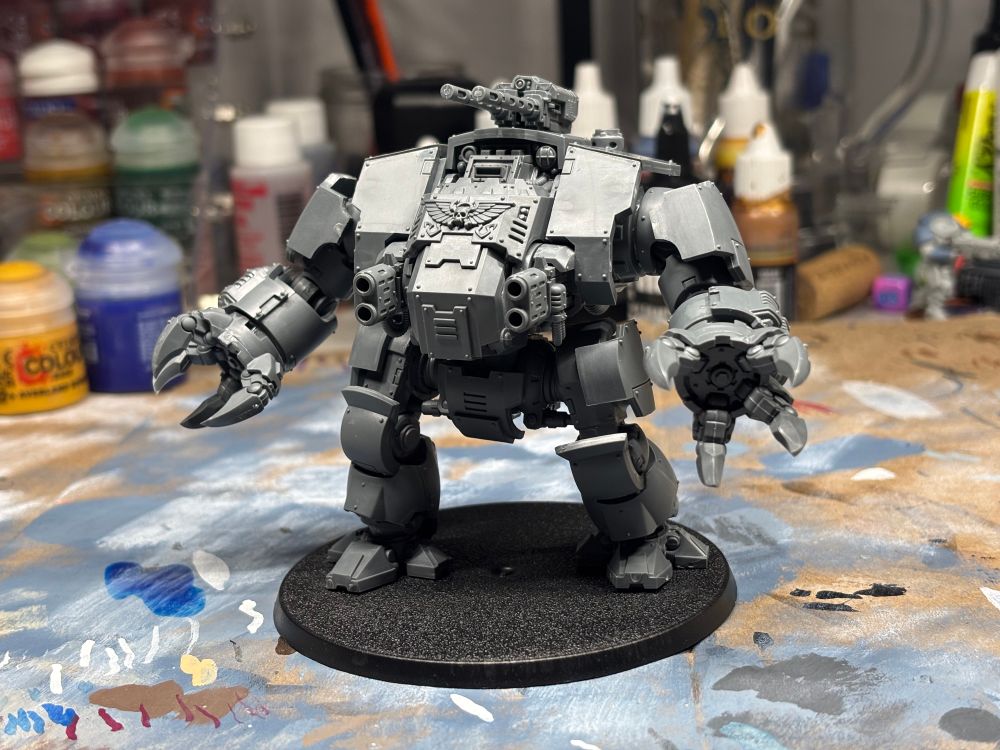 Unpainted Brutalis Dreadnought from Warhammer 40K.