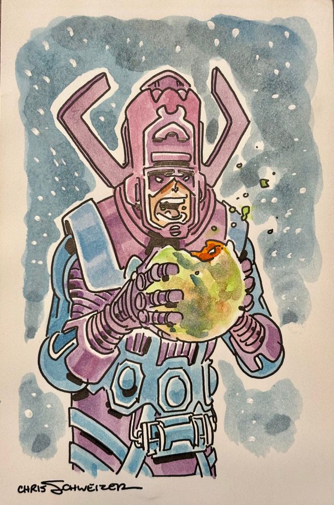 Full color sketch of Galactus eating a planet by artist Chris Schweizer.