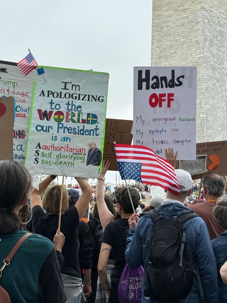 Handmade signs from the Hands Off protest in DC