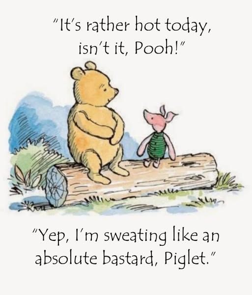 Pooh and Piglet discussing the weather with some rude words