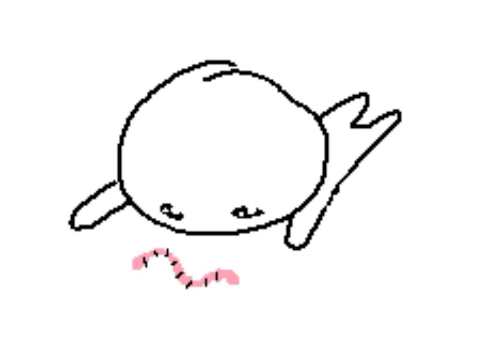 doodle of a little guy looking at a worm
