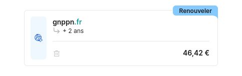 Gandi demande 46 euros TTC pour renouveler un nom de domaine sur 2 ans