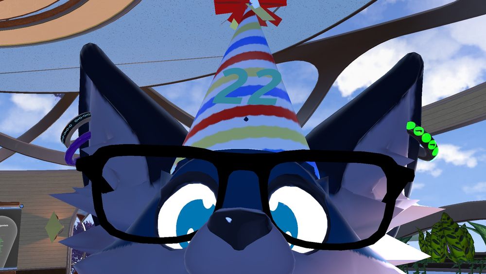 My avatar wearing a party hat with the number "22" on it