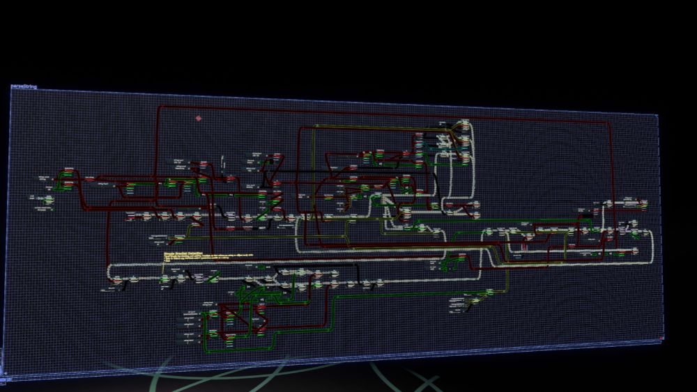 A picture of the protoflux I programmed to make a majority of the JSON parsing work. Roughly 300 protoflux nodes are captured in the picture.