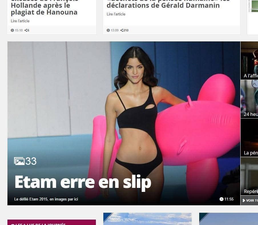 Titre de l'article sur le défilé Étam : "Étam erre en slip"
