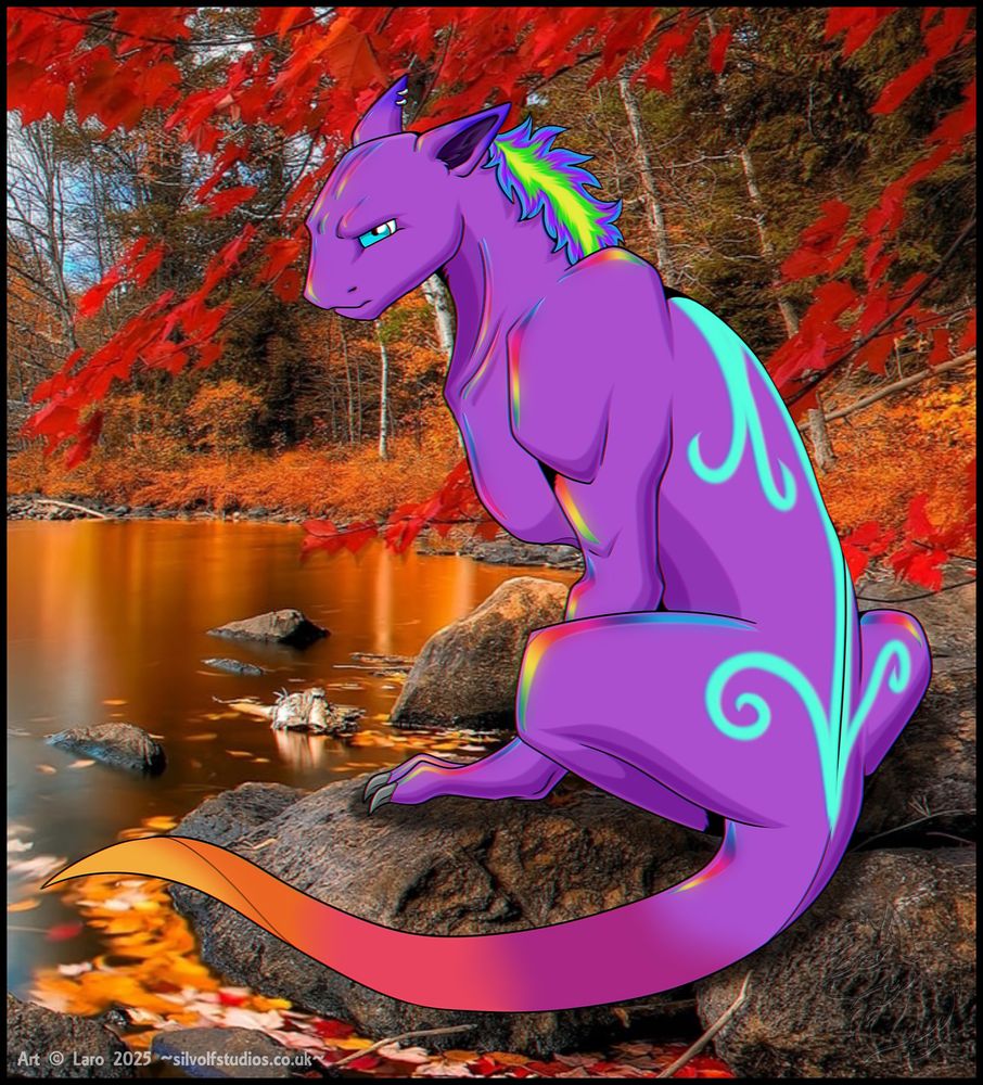 Drawing of an OC looking grumpy by a lake