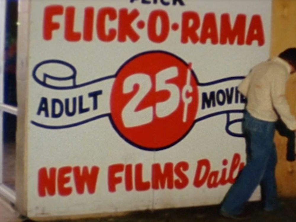 Scene from The Hollywood Strangler Meets the Skid Row Slasher flick o ramma sign