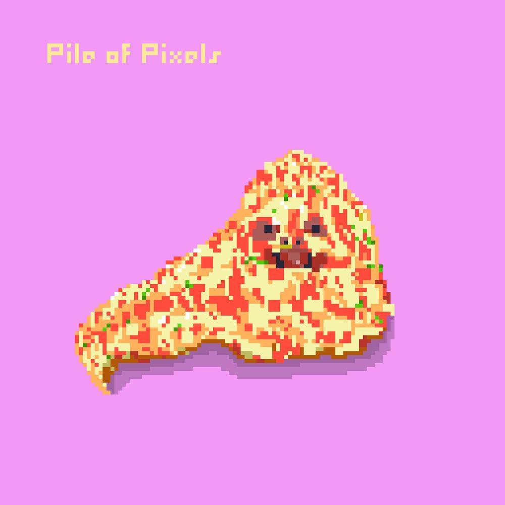 Pixel drawing of pizza the hut from space balls on a magenta background by Pile of Pixels