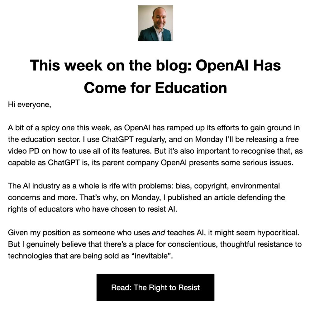 Screenshot of weekly newsletter. Full text available via link in post.