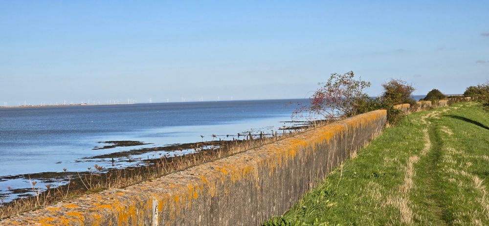 View of coastal path walking along South Swale Channel towards Castlee Coote