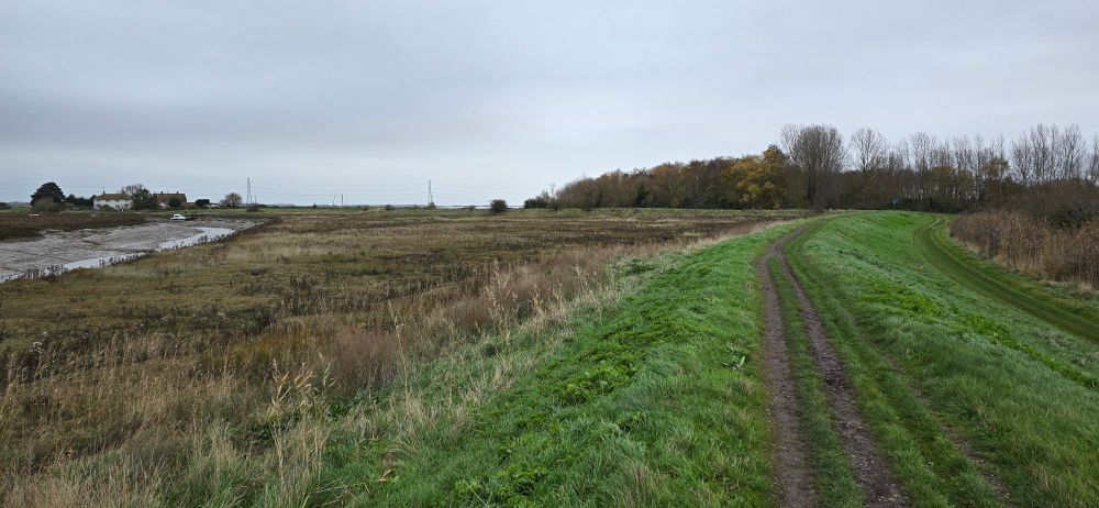 Viewing North East, from eastern bank of Faversham Creek. There are often good numbers of Teal and common waders along this stretch of Creek visible on the left.