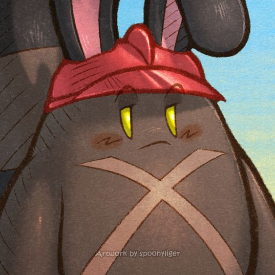 Digitally-handmade portrait of an original character based on the Sentret Pokémon, facing forward towards the right side of the image at a 3/4 angle with a stoic facial expression, wearing a red hard-hat, on a blue-to-yellow gradient background.